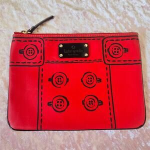 KATE SPADE Red Leather button clutch retro gold zipper closure